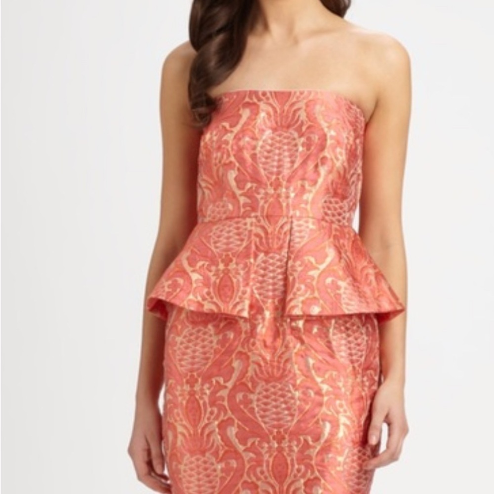 Shelli Segal Strapless Coral and Gold Dress